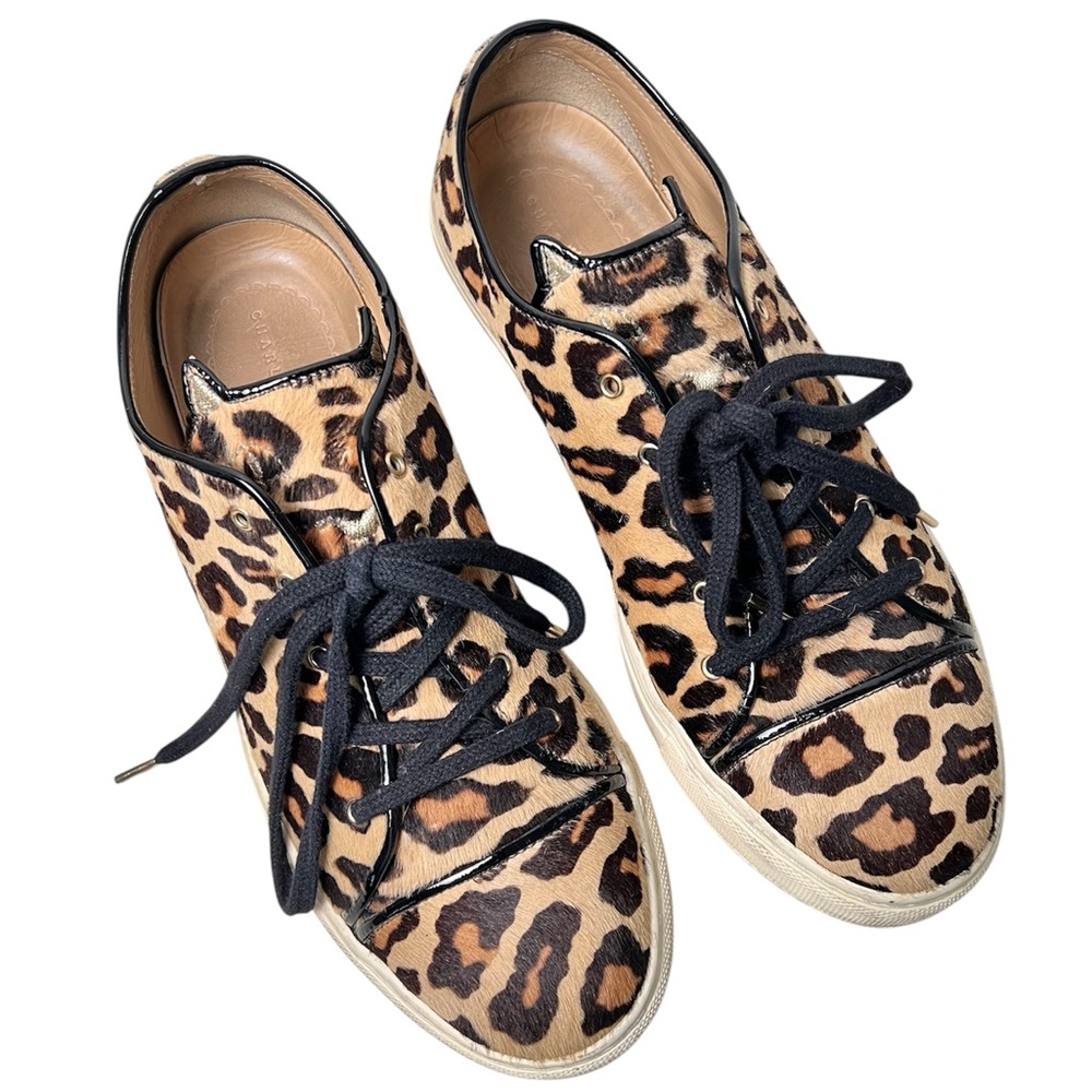 Charlotte Olympia‎ Beige/Brown Leopard Print Calf Hair Purrfect Low Top Sneakers